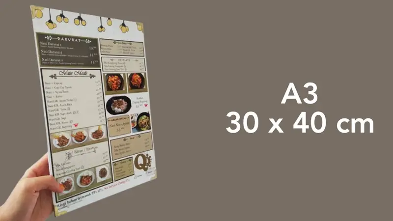 ukuran buku menu a3