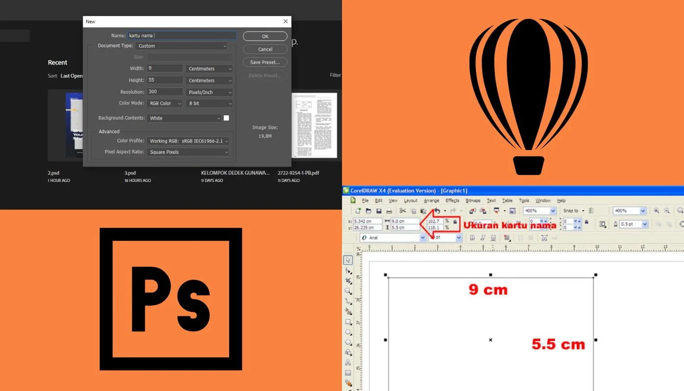ukuran kartu nama di photoshop dan coreldraw